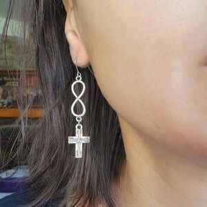 New Pair of Infinity Cross Arrow Feather Earrings